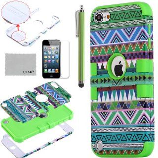 Pandamimi ULAK(TM) Hybrid Green Hard Aztec Tribal Pattern with Silicon Case Cover for Apple iPod Touch (Generation 5) + Screen Protector + Stylus Cell Phones & Accessories