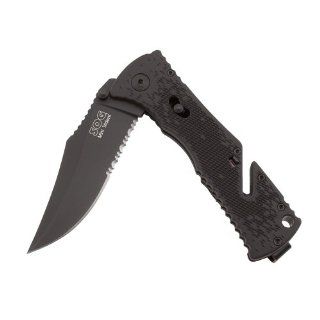 SOG Specialty Knives & Tools TF21 CP Trident Mini Knife with Part Serrated Assisted Folding 3.15 Inch Steel Blade and GRN Handle, Black TiNi Finish