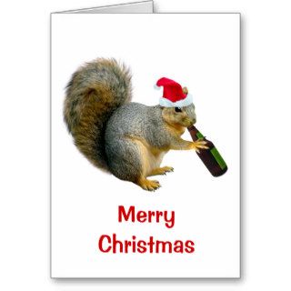 Santa Squirrel Drinking Beer Greeting Cards