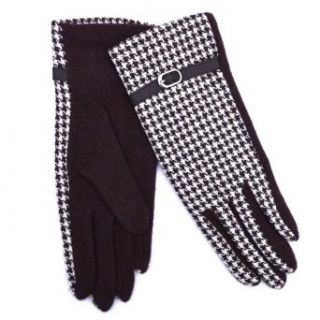 Houndstooth Pattern Knitted Wool Gloves, Brown
