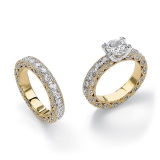Ultimate CZ Gold Overlay Round CZ Beaded Wedding style Ring Set Palm Beach Jewelry Cubic Zirconia Rings