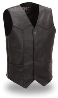 First MFG Men's Classic Four Snap Leather Vest. Classic Look. FMM601BM Automotive