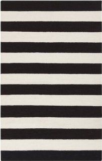 8' x 11' Accumbent Striped Black and Ivory Reversible Woven Wool Area Throw Rug   Handmade Rugs