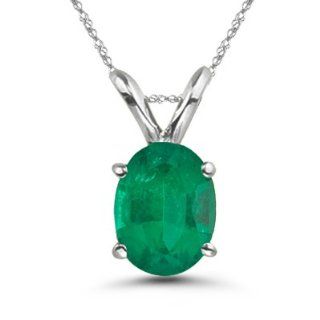 0.84 1.36 Cts of 8x6 mm AA Oval Natural Emerald Solitaire Pendant in 18K White Gold Chain Necklaces Jewelry