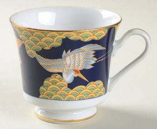Arita Golden Sagi Footed Cup, Fine China Dinnerware   Blue Background     Multic