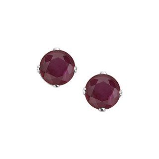 14K White Gold Prong Set 4 MM Natural Ruby Earring Studs Jewelry