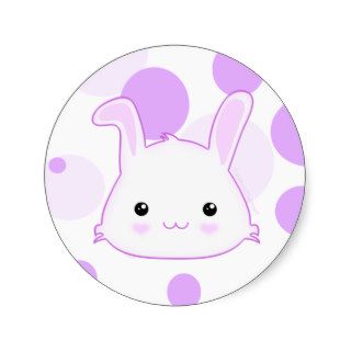 Cute Kawaii Bunny Rabbit Face in Lilac and White Round Sticker