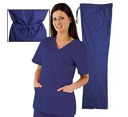 Womens Mock Wrap Set Flair Leg Pant Medical Scrubs Uniform Set XS 3X 