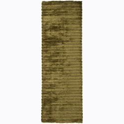 Handwoven Green/Brown Wool Blend Mandara Shag Rug (2'6 x 7'6) Mandara Runner Rugs