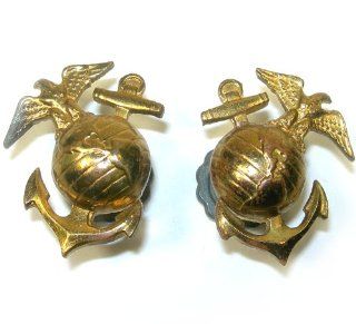 World War II U. S. USMC Marine Corps Collar Insignia Screwback Pin Set 