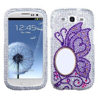 MYBAT SAMSIIIHPCPRDM602WP Premium Dazzling Diamante Bling Case for Samsung Galaxy S3   1 Pack   Retail Packaging   Purple Butterfly Oval Mirror Cell Phones & Accessories