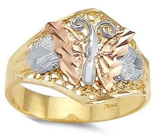 Butterfly Ring 14k White Rose Yellow Gold Band Right Hand Rings Jewelry