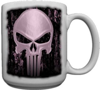 Punisher Skull Pink Custom Coffee Mug CERAMIC from Redeye Laserworks Kitchen & Dining