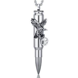 Bald Eagle Design Stainless Steel Bullet Pendant Necklace for Men Peora Jewelry
