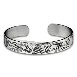 Sterling Silver Wolf Northwest Coast Bracelet. Made in USA. Amos Wallace Jewelry