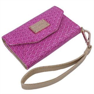 Premium Leatherette Woven Wristlet Wallet Clutch Purse Case for Apple iPhone 4 4S with Back Camera Opening   Pink Cell Phones & Accessories
