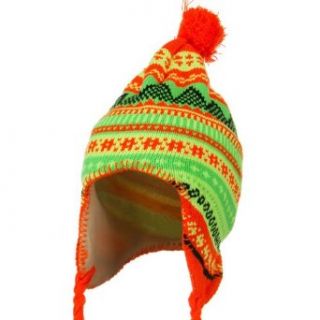 Lady Neon Ear Cover Knit Hat   Orange Clothing