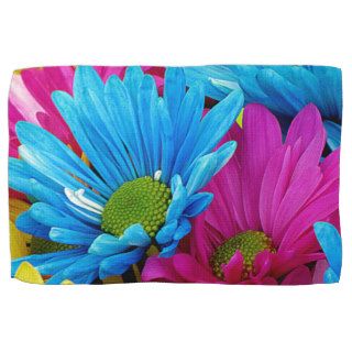Colorful Hot Pink Teal Blue Gerber Daisies Flowers Kitchen Towel