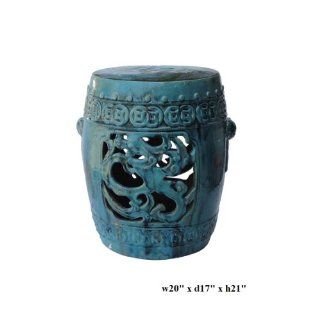 Chinese Blue Green Dragon Garden Clay Stool / Table Ass586   End Tables