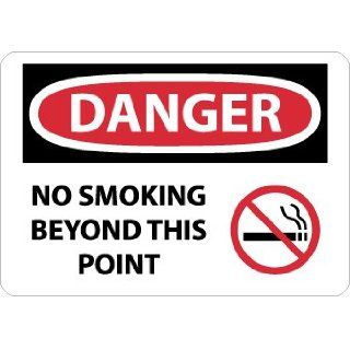 NMC D587RB OSHA Sign, Legend "DANGER   NO SMOKING BEYOND THIS POINT" with Graphic, 14" Length x 10" Height, Rigid Plastic, Black/Red on White