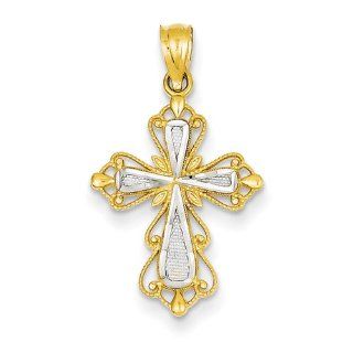 14k Rhodium Diamond cut Cross Pendant Jewelry