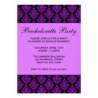 Purple and Black Damask Bachelorette Party Custom Invitations