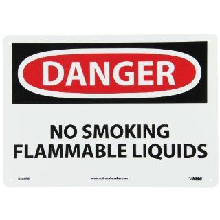 NMC D588RB OSHA Sign, Legend "DANGER   NO SMOKING FLAMMABLE LIQUIDS", 14" Length x 10" Height, Rigid Plastic, Black/Red on White