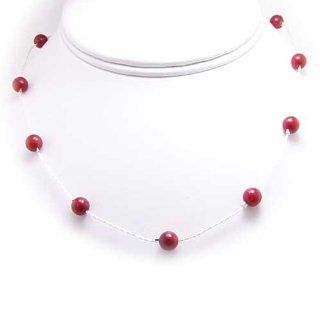 Red Bamboo Coral Beads Sterling Silver Boston Link Chain Necklace 20 Inch Jewelry