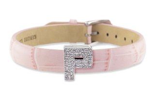 Diamond Clip On Initial letter "P" with Pink Leather Bracelet CoolStyles Jewelry
