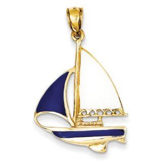 14K 2 D Blue and White Enameled Sailboat Pendant Jewelry