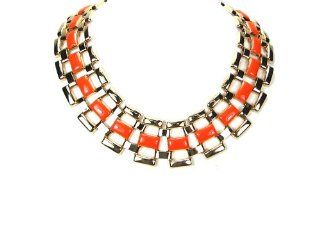 Fashion Trendy Statement Flat Choker Necklace Summer Vintage Elegant Coral Gold Color Jewelry