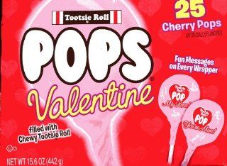 Special Edition Tootsie Roll 25 Valentine Cherry Pops ~ Fun Messages on Every Wrapper  Suckers And Lollipops  Grocery & Gourmet Food