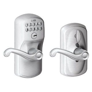 Schlage FE595 PLY 626 FLA Plymouth Keypad Entry with Flex Lock and Flair Style Levers, Brushed Chrome   Door Levers  