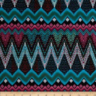 Stretch ITY Jersey Abstract Chevron Turquoise/Black Fabric By The YD