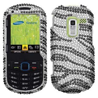 Hard Plastic Snap on Cover Fits Samsung M570 Restore Black Zebra Skin Full Diamond/Rhinestone Sprint Cell Phones & Accessories