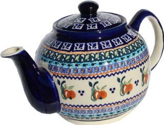 Polish Pottery Teapot From Zaklady Ceramiczne Boleslawiec #596 du71 Unikat Pattern, Height 5.6" Capacity 0.9 Qt. Kitchen & Dining