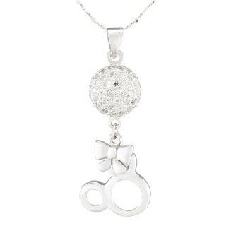 Lovely Mickey Ribbon with Clear Cz Pendant with Silver 18" Chain Jewelry