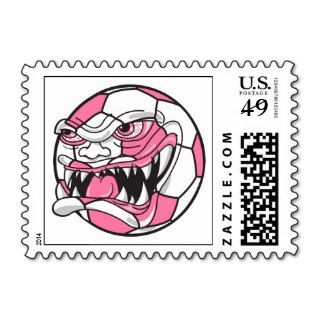 angry mean extreme soccer ball girls pink postage