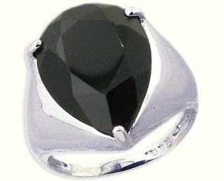Sterling Silver Ring with Large Pear Genuine Gemstone Black Onyx in full, half, quarter sizes from 5 to 9_5 Jewelry