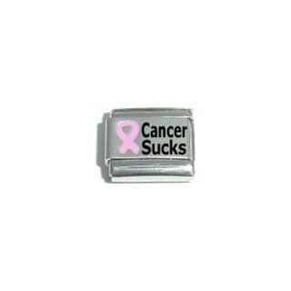 Cancer Sucks Enamel Pink Ribbon Breast Cancer Awareness Laser Etched Italian Charm Italian Style Single Charms Jewelry