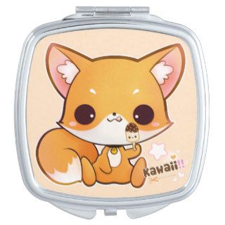 Cute chibi fox with kawaii icecream compact mirror