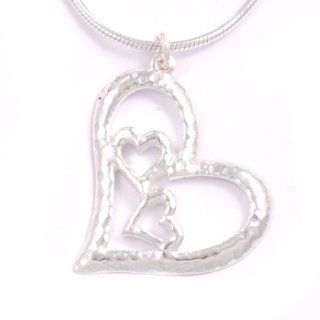 St Justin, Silver Three Heart Pendant   16 Inch Snake Jewelry