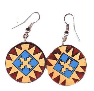 Colorful Southwest Design Round Peruvean Hand Painted Dangle Earrings Fair Trade Certified Jewelry