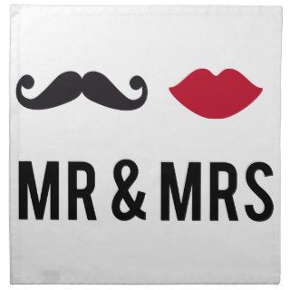 mr. and mrs. with mustache and red lips cloth napkin