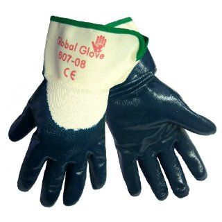 Global Glove 607 Nitrile Dipped on 2 Piece Jersey Liner Glove with Safety Cuff, Chemical Resistent, Medium, Light Blue (Case of 72)