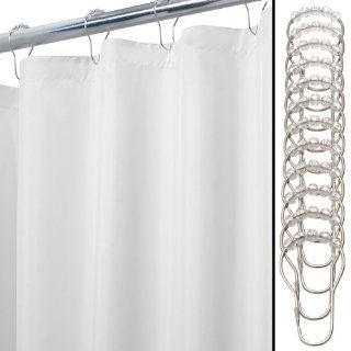 InterDesign 13 Piece Waterproof Shower Curtain Liner and Ring Set, White, 72 Inch by 84 Inch   Large Shower Curtain Rings