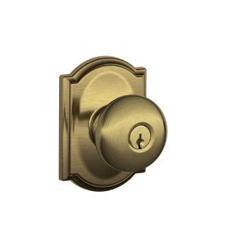 Schlage F51 PLY 609 CAM Camelot Collection Plymouth Keyed Entry Knob, Antique Brass   Entry Doorknobs  