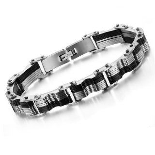 Dreamslink Personality Men's Bracelets Black&Silver Wave Stainless Steel Clasp Chain Wristband Best Gift For Cool Men 626 Dreamslink Jewelry