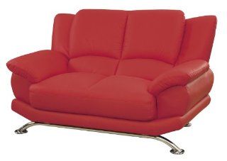 Global Furniture Rogers Collection Bonded Leather Matching Love Seat, 9908, Red with Chrome Legs   Sofa