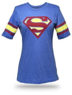 Superman Hockey Stripe Babydoll T shirt (Small) Clothing